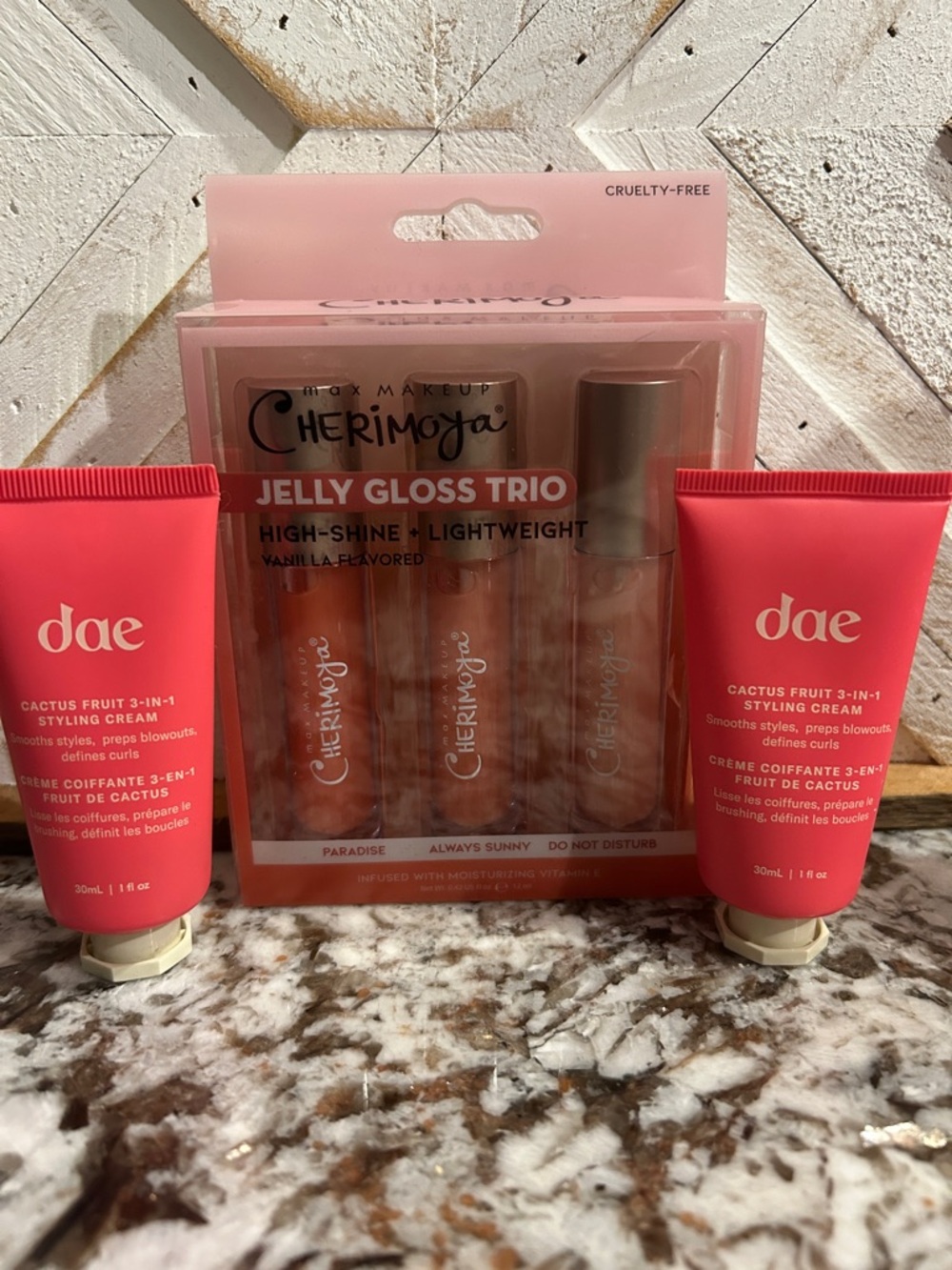 New!Dae 2 pack cactus fruit styling cream, 1 oz ea & Cherimoya Jelly Gloss Trio